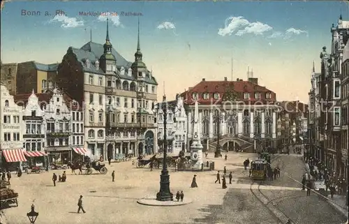 Bonn Rhein Marktplatz mit Rathaus Strassenbahn Pferdekutschen / Bonn /Bonn Stadtkreis