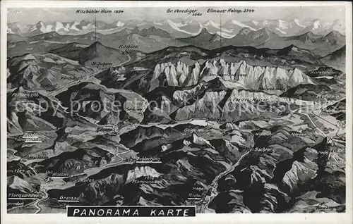 Chiemgau Panorama Karte mit Alpen aus der Vogelschau Kat. Chiemsee