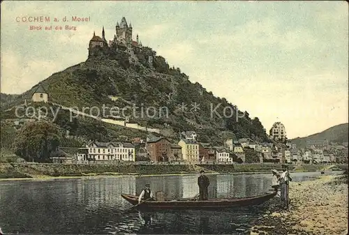 Cochem Mosel Uferpartie an der Mosel Boot Burg Kat. Cochem