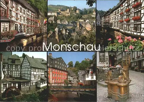 Monschau Montjoie Rotes Haus Ruine Haller Fachwerkhaeuser Rurpartie Kat. Monschau