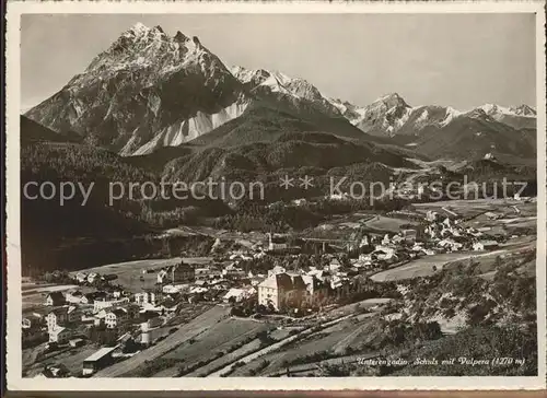 Schuls GR Gesamtansicht mit Vulpera Unterengadin Alpenpanorama Kat. Scuol