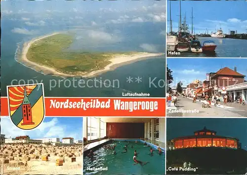 Wangerooge Nordseebad Fliegeraufnahme Hafen Zedeliusstrasse Cafe Pudding Hallenbad / Wangerooge /Friesland LKR