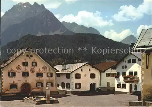 Schuls GR Dorfplatz Buegl Grond mit Piz Pisoc Kat. Scuol