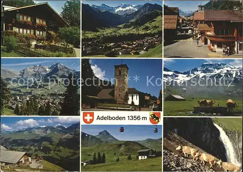 Adelboden Kirche Kuehe Wasserfall Strassenansicht Luftseilbahn Kat. Adelboden