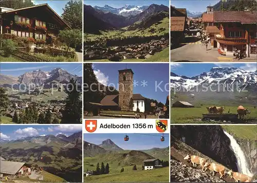 Adelboden Kirche Kuehe Dorfstrasse Alpen Luftseilbahn Kat. Adelboden