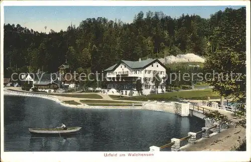 Urfeld Walchensee Wiesmayers Hotel Post und Jaeger am See Bruecke Kat. Kochel a.See