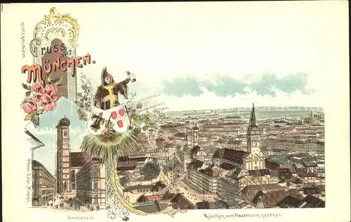 Muenchner Kindl Muenchen vom Frauenturm Domfreiheit Litho Kat. Muenchen