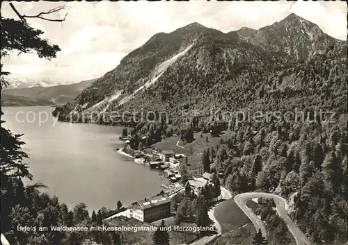 Urfeld Walchensee mit Kesselbergstrasse und Herzogstand Kat. Kochel a.See