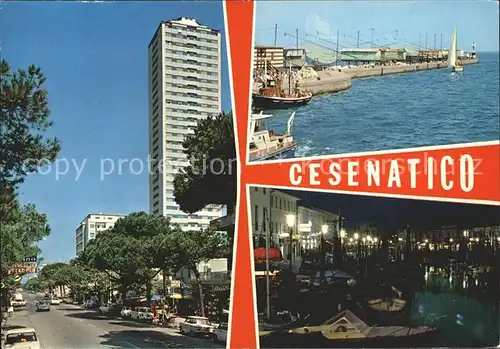 Cesenatico Hafen bei Tag und Nacht Hauptstrasse Kat. Italien