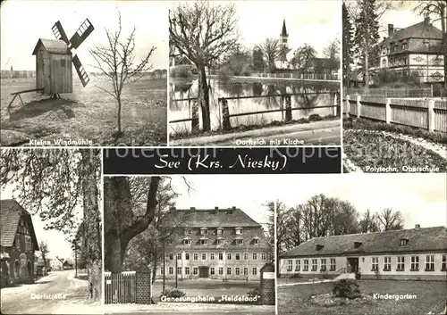 See Niesky Windmuehle Dorfteich Kirche Schule Kindergarten Genesungsheim Dorfstrasse Kat. Niesky