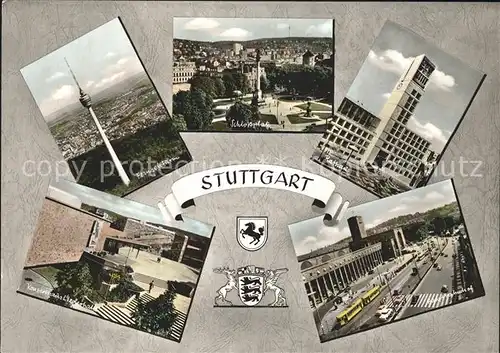 Stuttgart Fernsehturm Schlossplatz Rathaus Bahnhof Konzerthaus Liederhalle Kat. Stuttgart