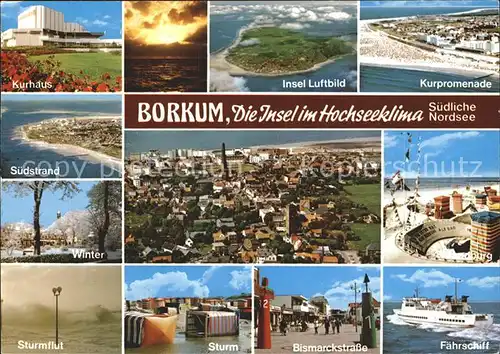 Borkum Nordseebad Faehrschiff Sturmflut Suedstrand Kurhaus Fliegeraufnahms Kat. Borkum