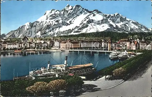 Luzern LU Uferpromenade Hafen Dampfer Vierwaldstaettersee Pilatus Kat. Luzern