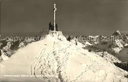 Nebelhorn Gipfel mit Zugspitze und Hochvogel Kat. Oberstdorf