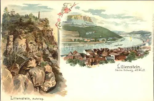 Saechsische Schweiz Lilienstein Aufstieg Elbepartie Kat. Rathen Sachsen