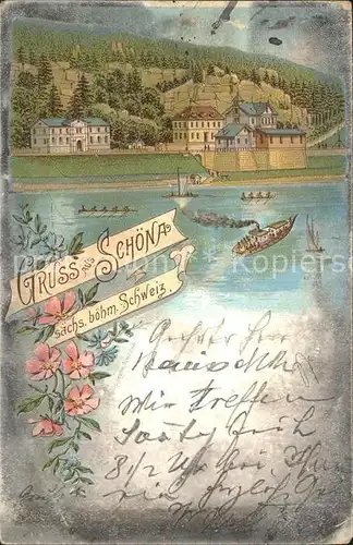 Schoena Elbe Partie an der Elbe Reichspost Litho Kat. Reinhardtsdorf Schoena