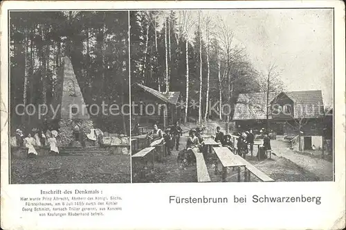 Fuerstenbrunn Schwarzenberg Koehler Schmidt Gedenkstein Historischer Ort Forsthaus Gaststaette Kat. Schwarzenberg