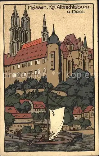 Alt Meissen Elbe Kgl Albrechtsburg Dom Kuenstler Steinzeichnung Kat. Meissen