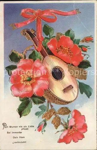 Mandoline Blumen Gedicht Spruch  Kat. Musik