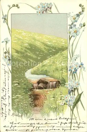 Mailick Blumen Wiese Fluesschen Kat. Kuenstlerlitho