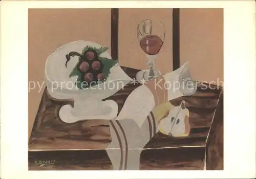 Kuenstlerkarte Braque Nature morte Nr. 67 Trauben Birne Wein Kat. Kuenstlerkarte