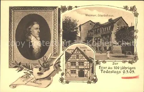 Schiller Friedrich Zither Marbach Geburtshaus Weimar Sterbehaus 100 jaehrigen Todestag Kat. Dichter