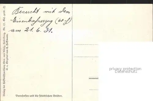 Hoffmann Heinrich Bornhofen die feindlichen Brueder Nr. 17  Kat. Kuenstlerkarte