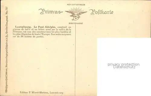 Verlag Primus Nr. 737 Luxembourg Pont Adolphe Kat. Verlage