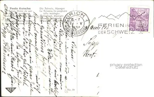 Kutscha Paolo Schweiz Vaelsignelse i Alperna Nr. 59  Kat. Kuenstlerkarte