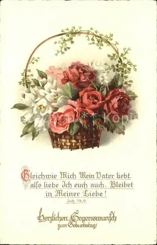 Rosen Korb Glueckwunsch Geburtstag Litho Kat. Pflanzen