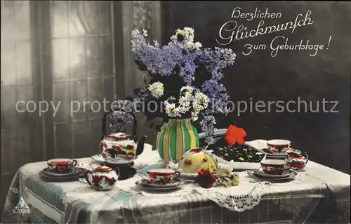 Foto PH Nr. 6708 6 Glueckwunsch Geburtstag Kaffeekraenzchen Blumen  Kat. Fotografie