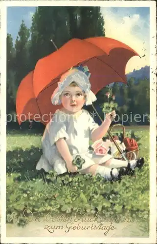 Kinder Child Enfants Maedchen Kleeblaetter Rosen Schirm Geburtstag Kat. Kinder