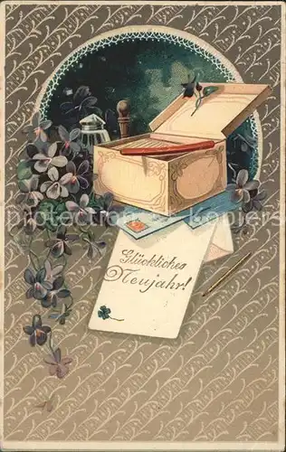 Neujahr Briefe Veilchen Bleifstift Litho Kat. Greetings