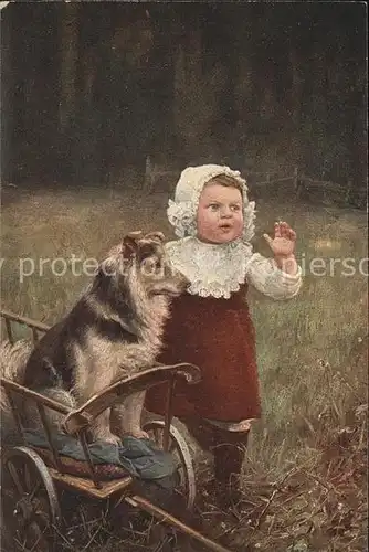 Verlag Galerie Muenchner Meister Nr. Paul Wagner Spielkameraden Kind Hund Collie  Kat. Verlage