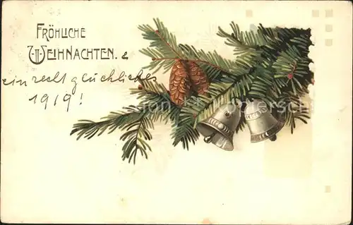 Kirchenglocken Tannenzapfen Weihnachten Litho Kat. Gebaeude