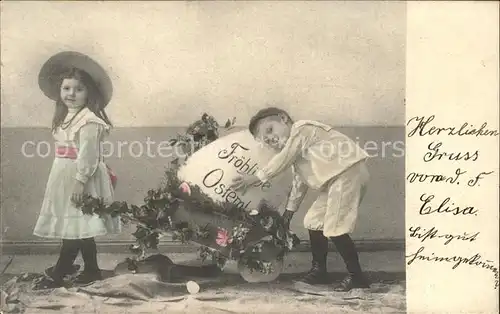 Kinder Child Enfants Ostern Ei Schubkarre Blumen  Kat. Kinder