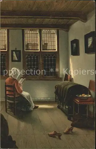 Kuenstlerkarte Pieter de Hooch Hollaendische Wohnstube  Kat. Kuenstlerkarte