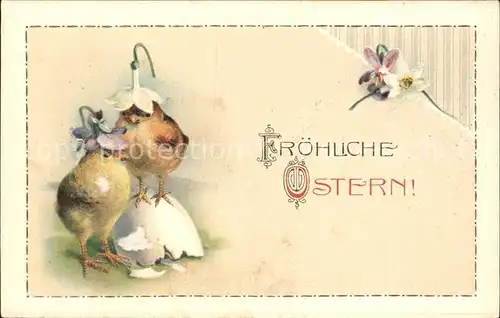 Ostern Easter Paques Kueken Veilchen Litho  / Greetings /