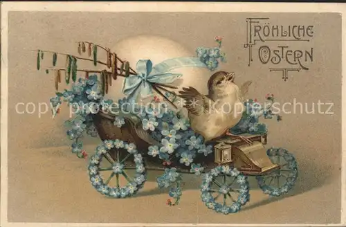 Ostern Easter Paques Kueken Oldtimer Vergissmeinnicht Litho / Greetings /