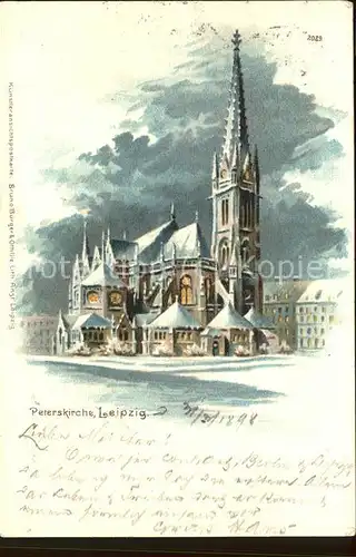 Verlag Buerger Leipzig Nr. 2029 Leipzig Peterskirche  / Lithokarte /