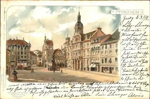 Muench C. Pforzheim Marktplatz / Kuenstlerlitho /