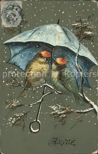 Voegel Regenschirm Schnee Amitie Freundschaft Kat. Tiere