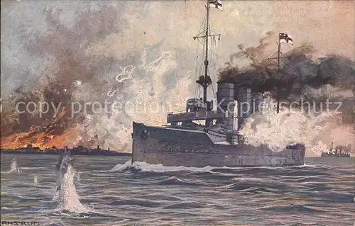 Marine WK1 S.M.S. Augsburg Libau Kuenstlerkarte Prof. Hans Rudolf Schulze  Kat. WK1