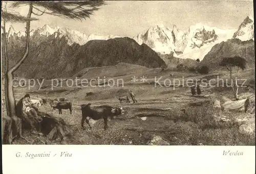 Segantini Giovanni Vita Werden Alpen Kuehe  Kat. Kuenstlerkarte