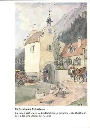 Tobler Viktor V.T. Die Bergfestung St. Luzisteig Nr. 6 Gaense Pferd  Kat. Kuenstlerkarte Schweiz