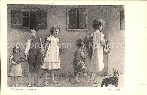 Loewe Meta Waisenkinder Nr. 38 Schutzengel Dackel Kat. Kuenstlerkarte