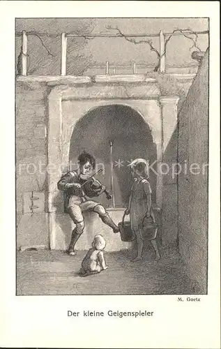 Goetz M. Nr. 176 Der kleine Geigenspieler Kinder Baby Brunnen Kat. Kuenstlerkarte