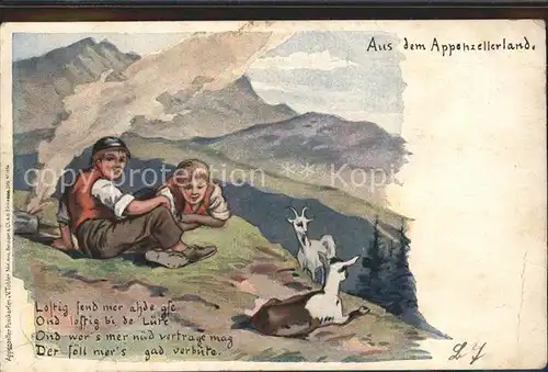 Tobler Viktor V.T. Appenzellerland Sennbuben Ziegen Gedicht  Kat. Kuenstlerkarte Schweiz