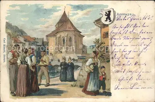 Tobler Viktor V.T. Appenzell Kirche Trachten  Kat. Kuenstlerkarte Schweiz