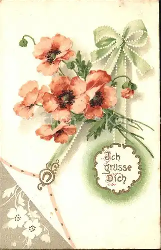 Blumengruesse Anemonen Schleife Litho Kat. Greetings